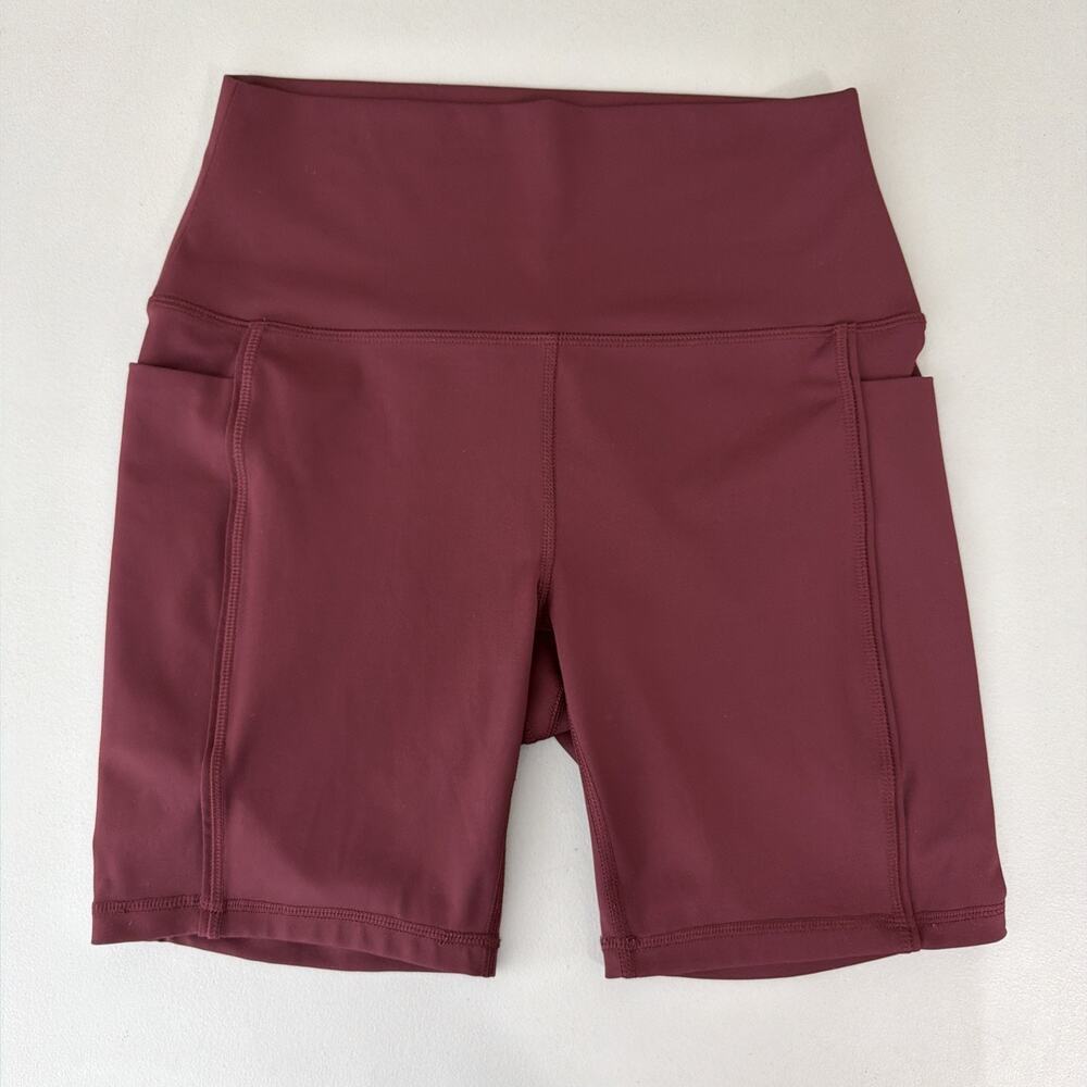 Spyder Biker Shorts Womens Medium Burgundy Athletic Stretch Compression Pockets